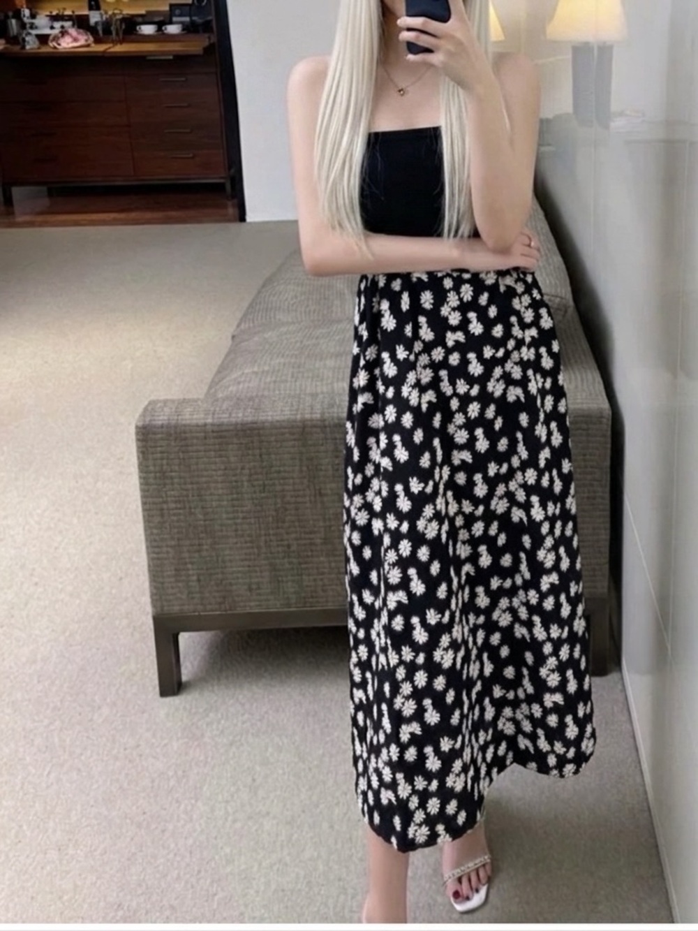 Brand new 💯 silk Floral Black Skirt